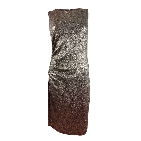 Tommy Hilfiger Women's Ruched Metallic Sheath Dress - Bronze - Picture 1 of 2